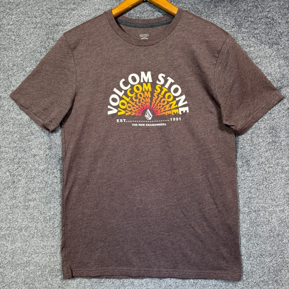 Volcom T-Shirt Stone Mens S Modern Fit Graphic Brown Heather Est 1991 Tee